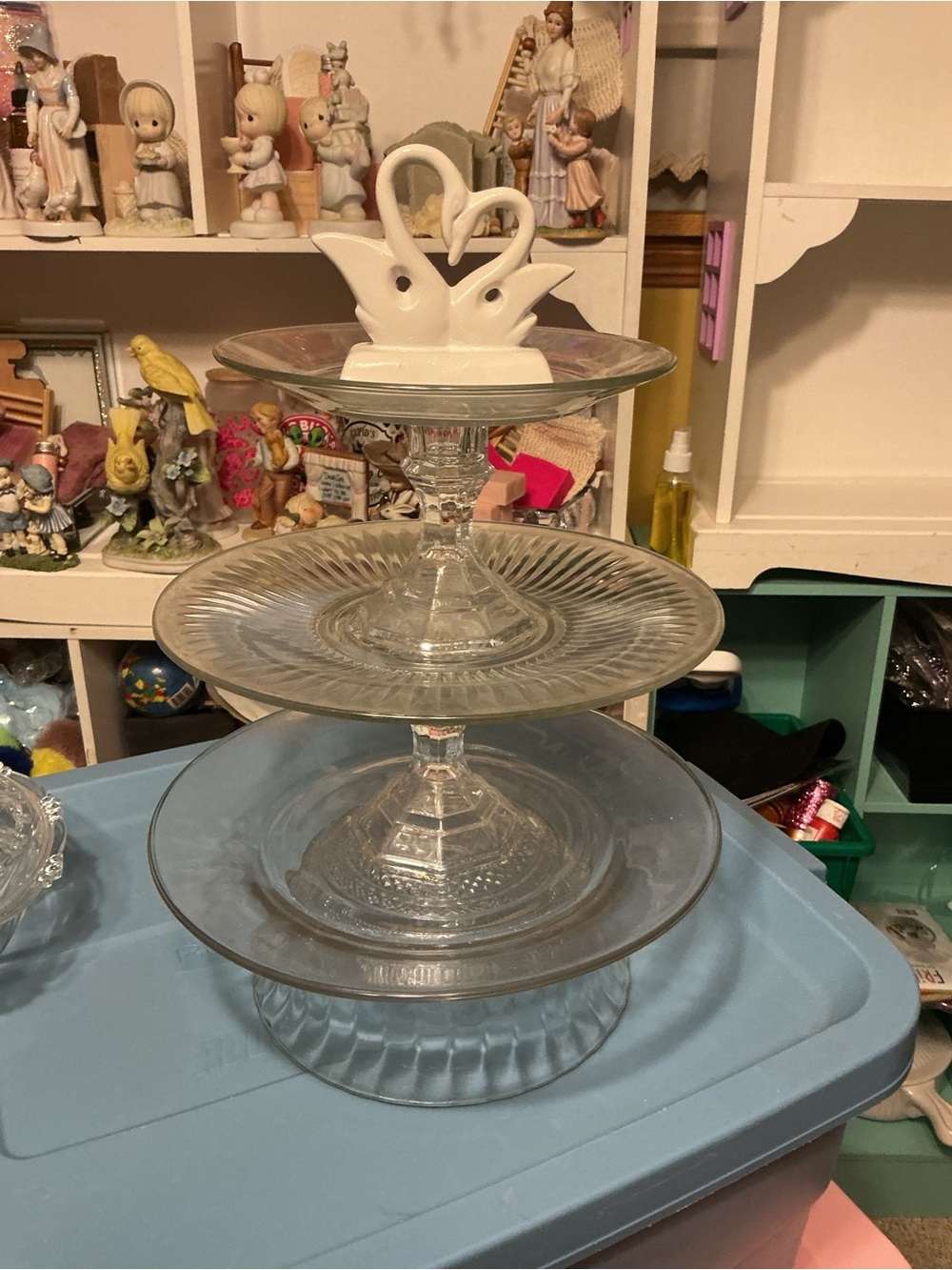 Three-Tier Clear Glass Dessert Stand with Swan Topper